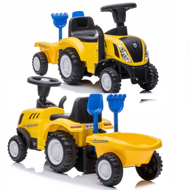 Ciągnik New Holland jeździk Traktor z przyczepą i grabkami