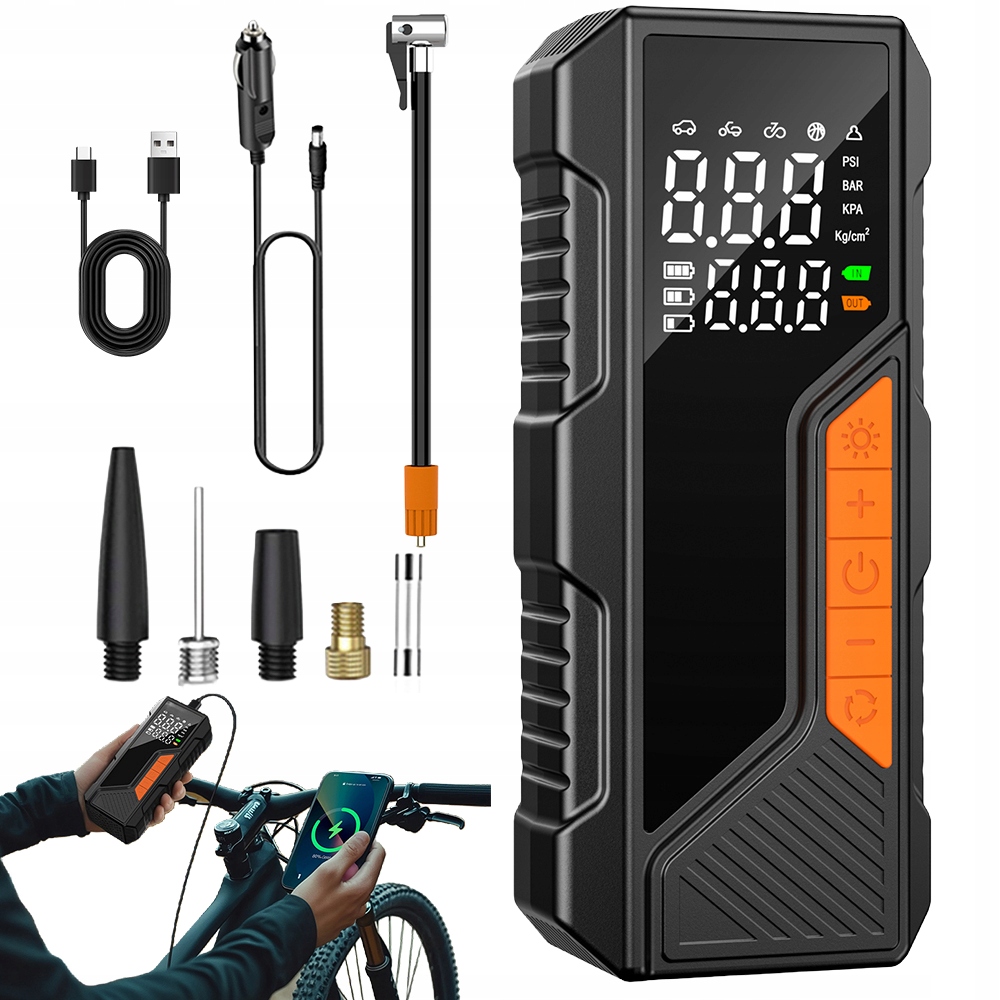 Przenośna Pompa Powietrza 150PSI Z LCD Autostop 4 Tryby Do Samochodu