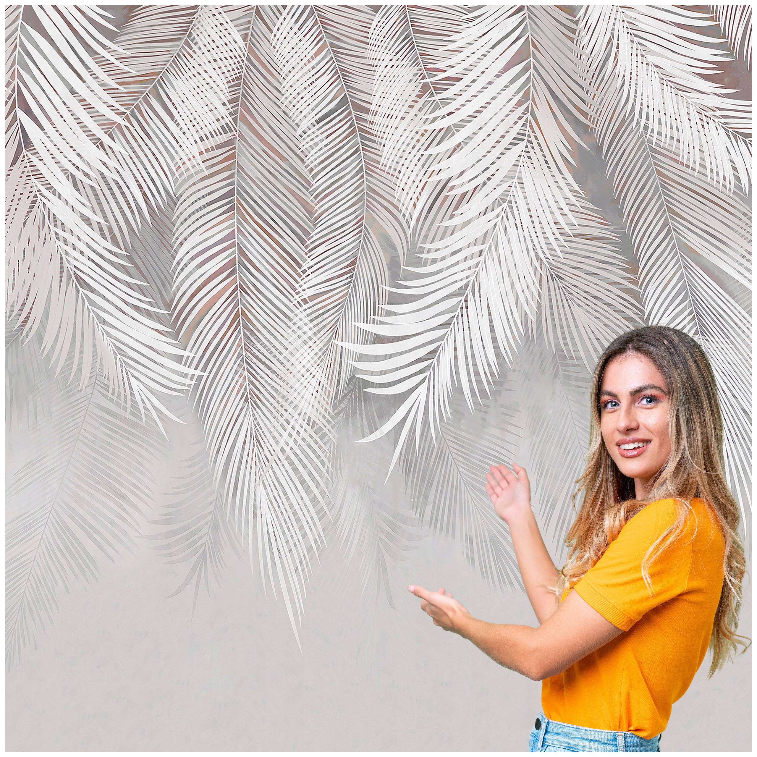 Fototapeta 3D Obývací Pokoj Ložnice Závěsné Palmové Listy 490x260 04 F