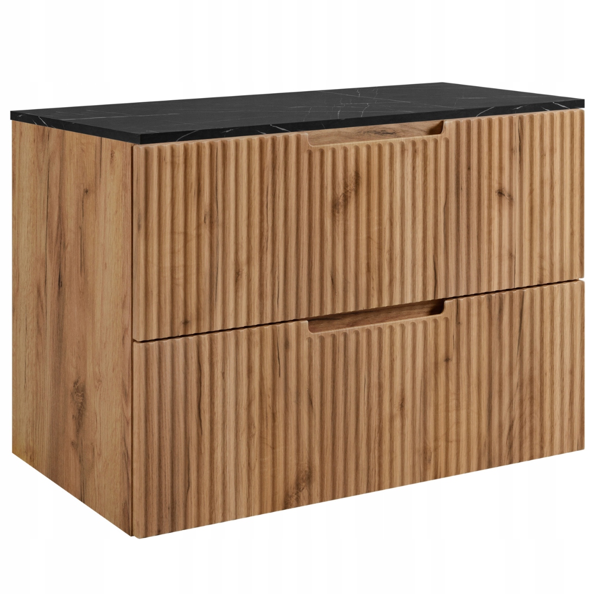 Koupelnová skříňka Pod Umyvadlo 60 dub černá Rýhovaná Přední Deska Mramor