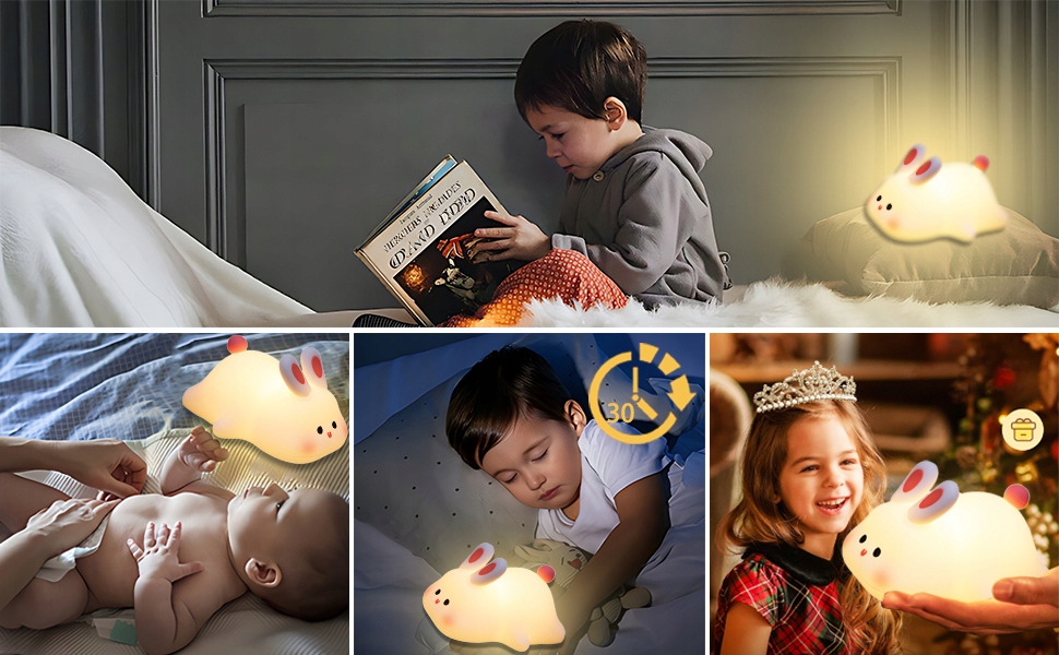 LAMPKA NOCNA DLA DZIECI AKUMULATOR KRÓLICZEK UROCZA LAMPKA Z 3 JASNOŚCIAMI Wysokość maksymalna 8.4 cm