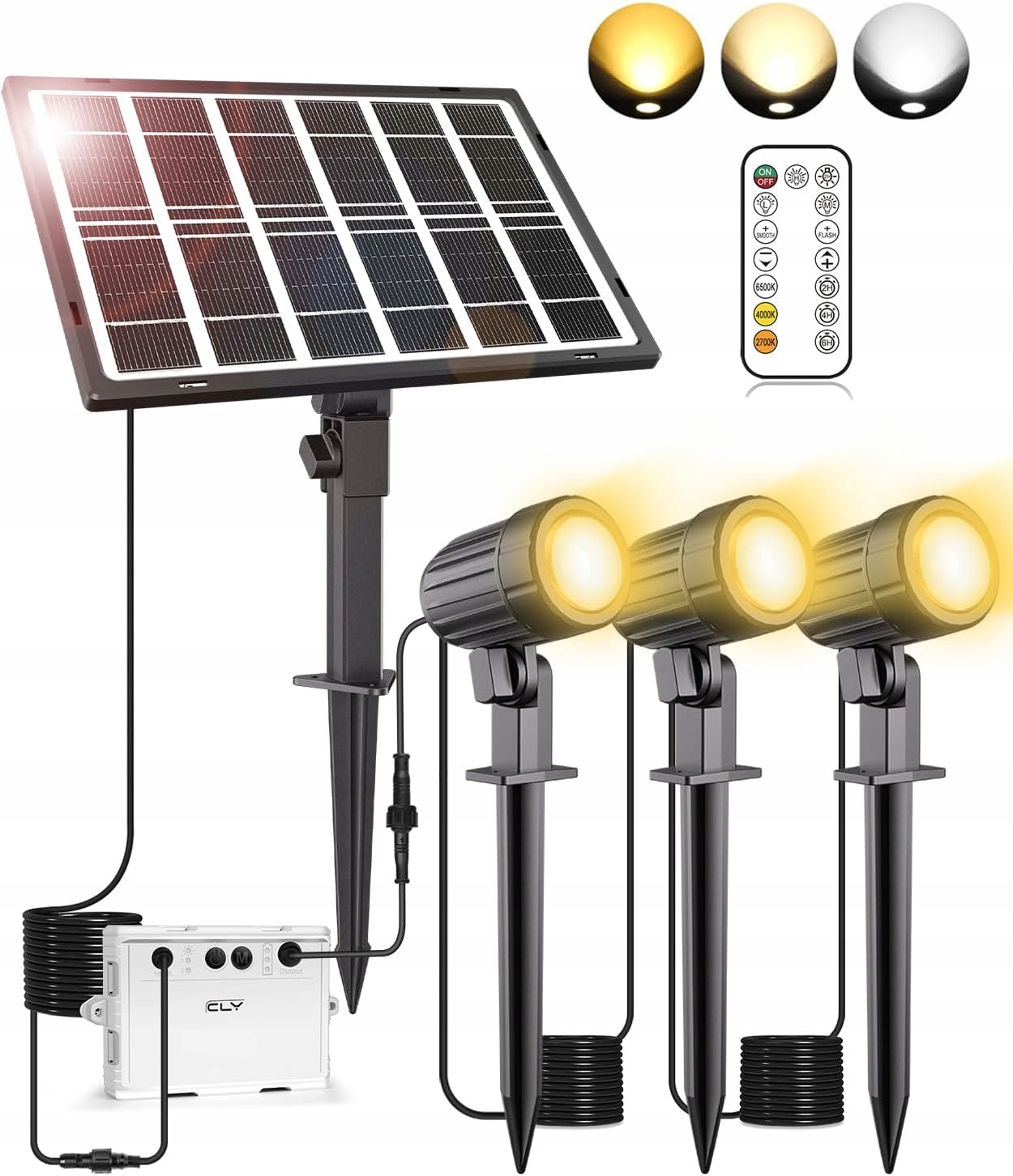 Solární Led reflektor s dálkovým ovládáním, 3 barvy, IP66, 5000 mAh, časovač