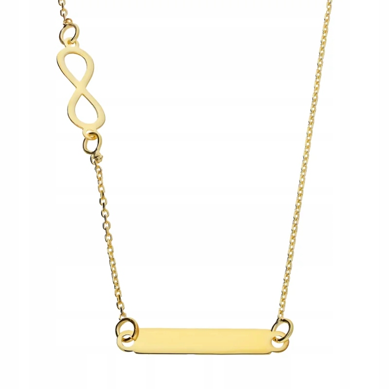 Moderní zlatý náhrdelník 585 gravírování a nekonečnem jako dárek