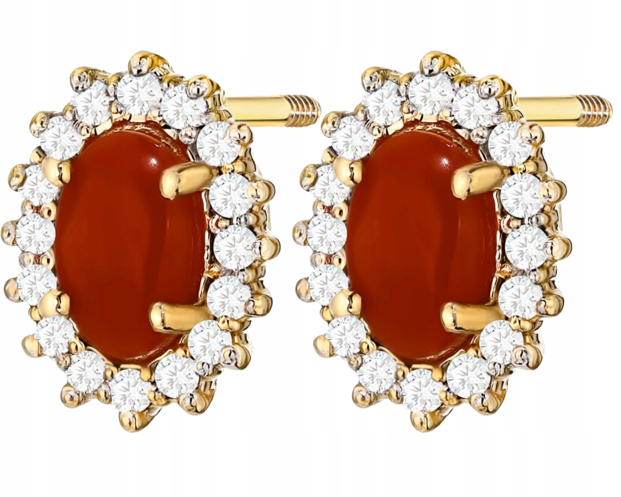 Zlaté náušnice s korály a diamanty na šroubovacím puzetovém náušnici 585, dárek