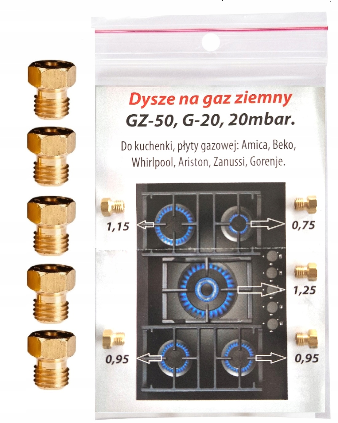 

Dysze kuchenki gazowej gaz ziemny GZ-50:Amica,Beko