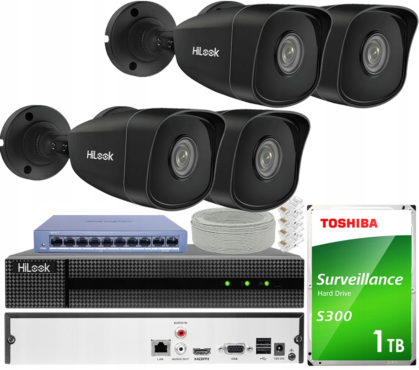 Ip monitorovací sada 5MPx 4 venkovní PoE kamery HiLook pro rozšíření