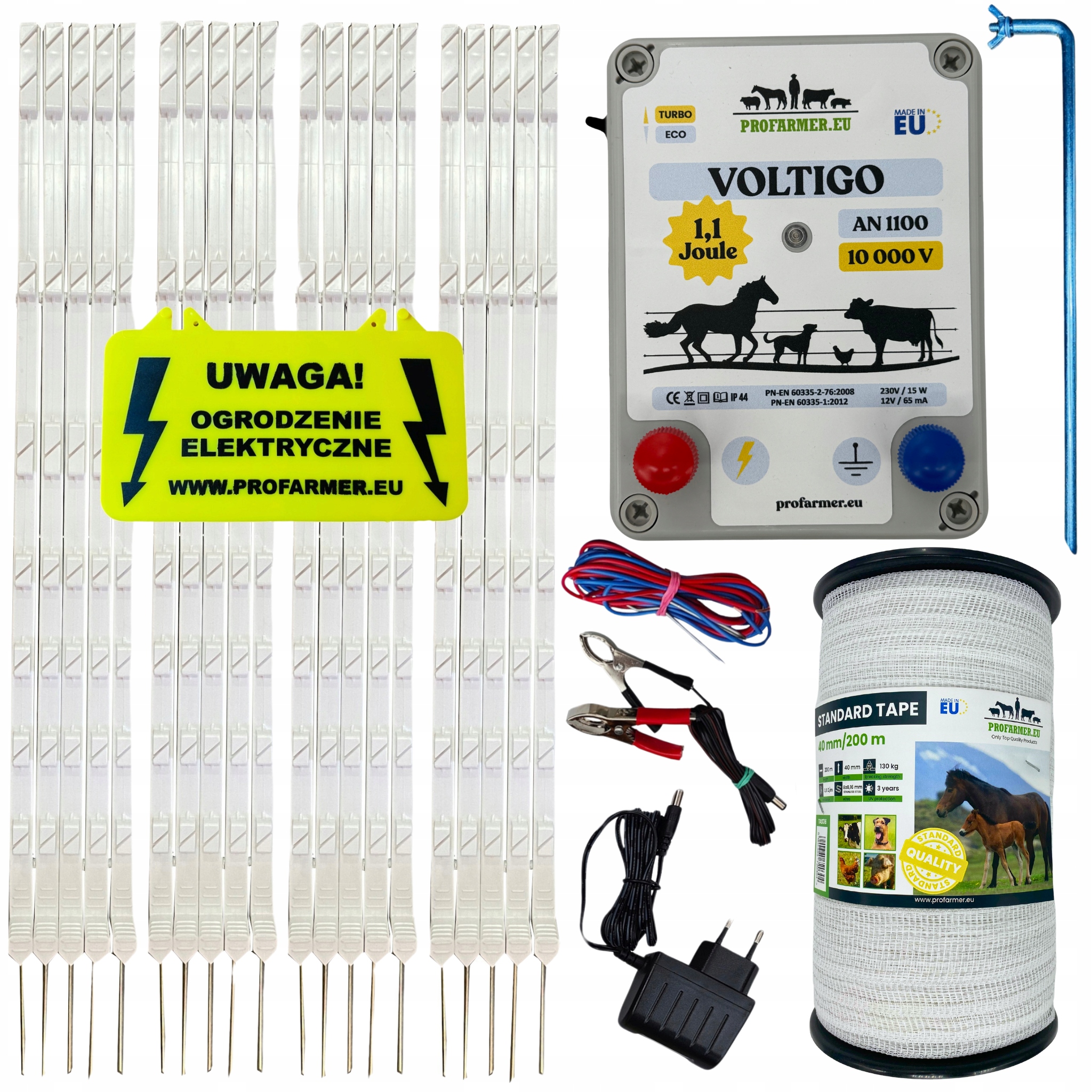 Ogrodzenie Elektryczne Pastuch na Bydło Konie Słupki elektryzator taśma