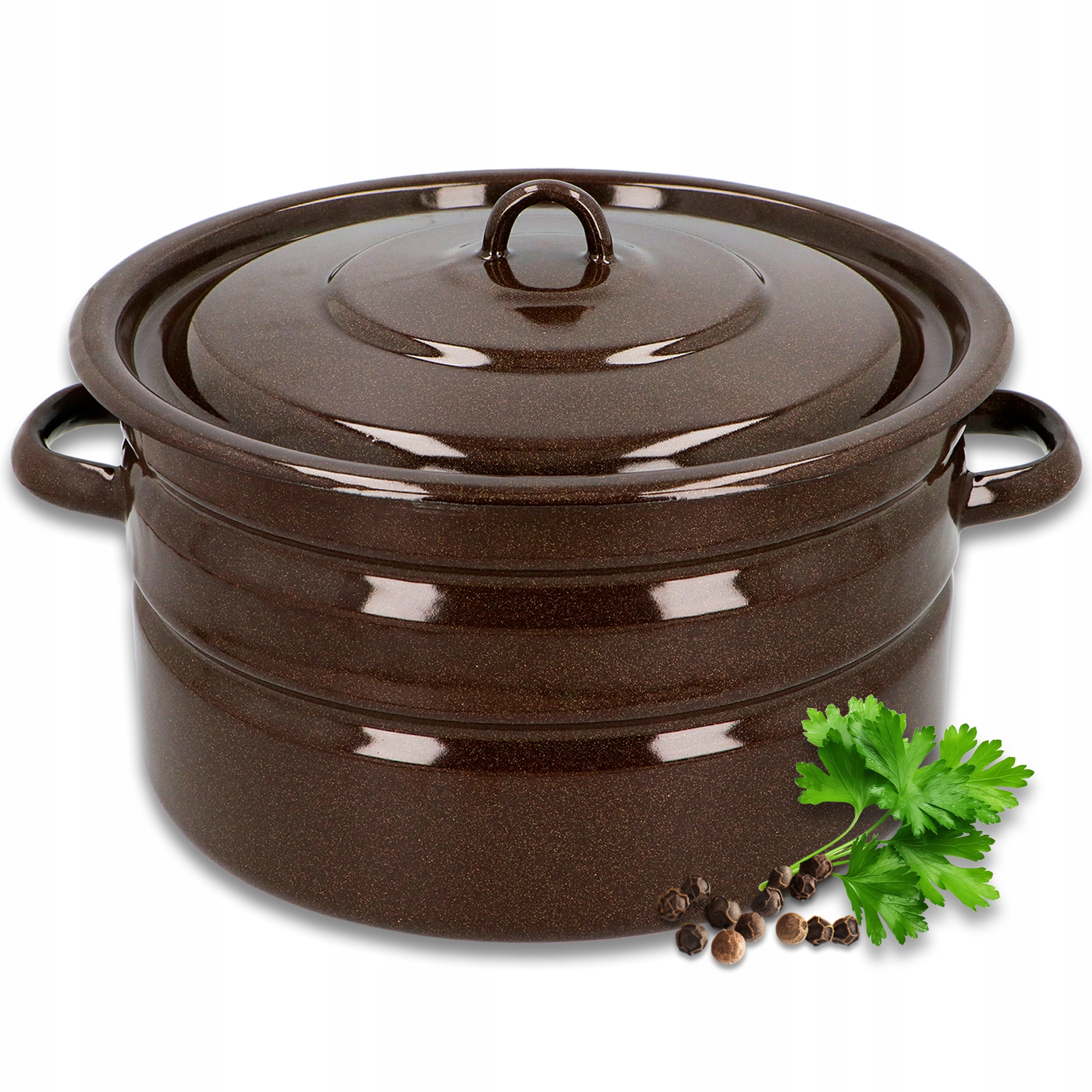 Garnek Emaliowany Duży 14L Do Bigosu Powidlak Niski Z Pokrywą 32CM Olkusz