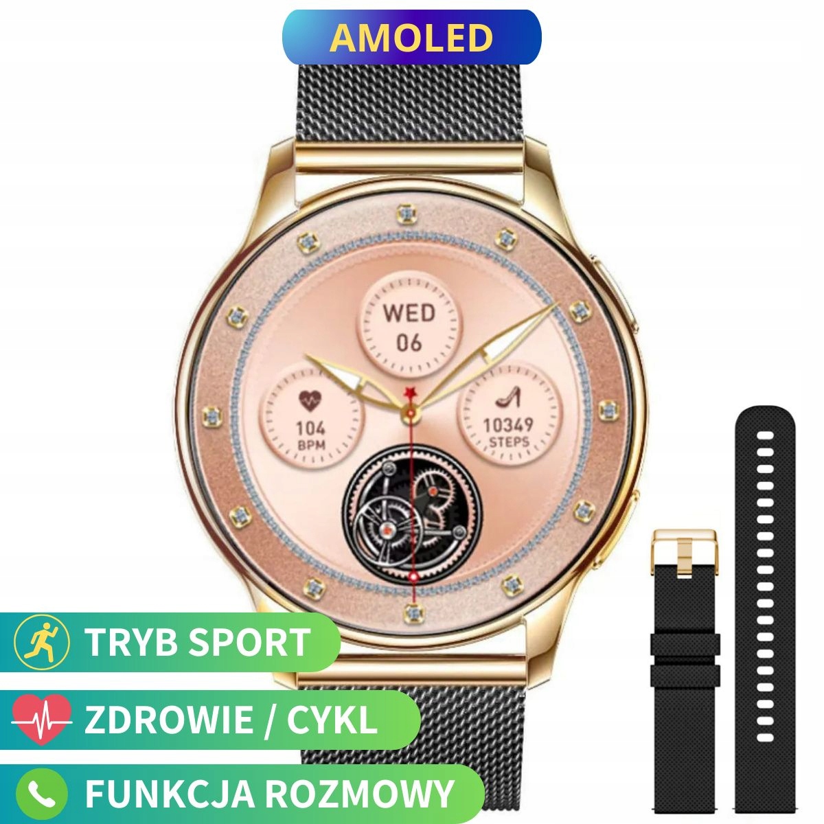 Rubicon RNCF30 chytré hodinky dámský černý zlatý SMARUB312