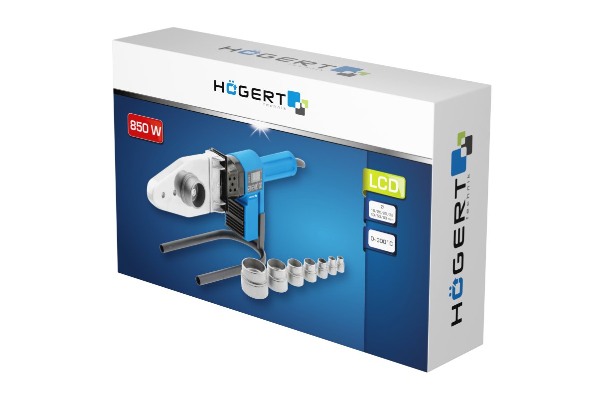 HOGERT ZGRZEWARKA DO RUR PP PCV TERMOSTATEM LCD16-63mm 850W 7 el 16-63mm Marka Hoegert Technik