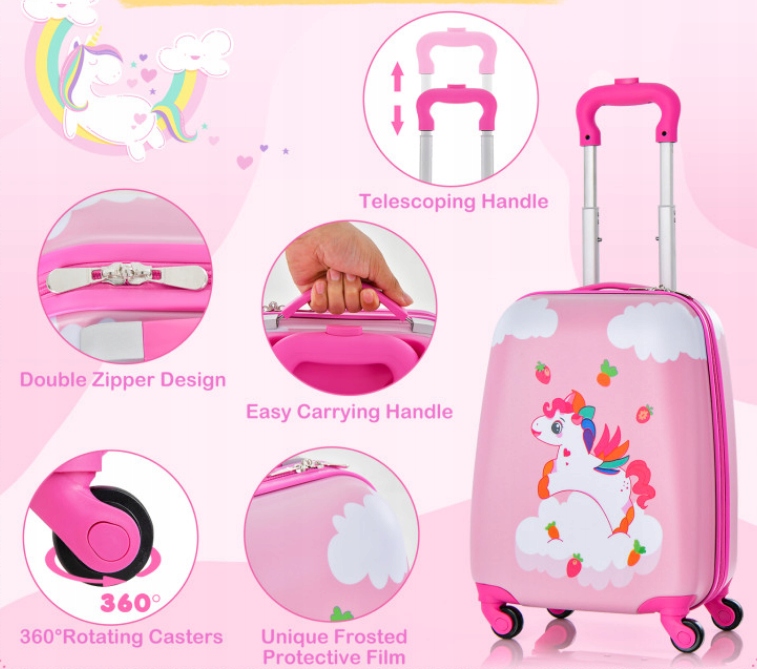 PLECAK + WALIZKA na kółkach DLA DZIECKA BAGAŻ PODRĘCZNY z wysuwaną rączką Marka Costway