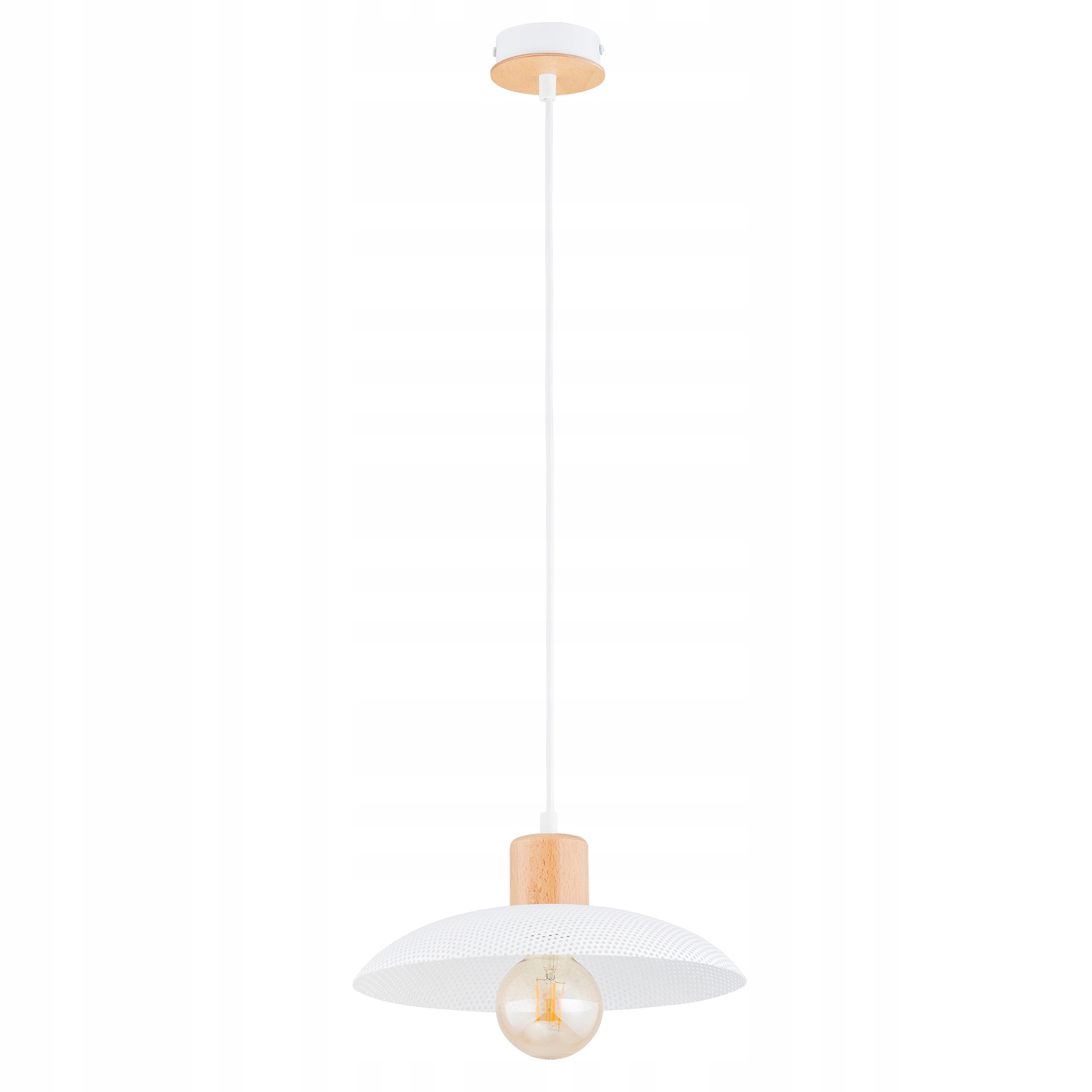 Stropná lampa kovové tienidlo drevo Neli závesná Zwis Biela 1xE27