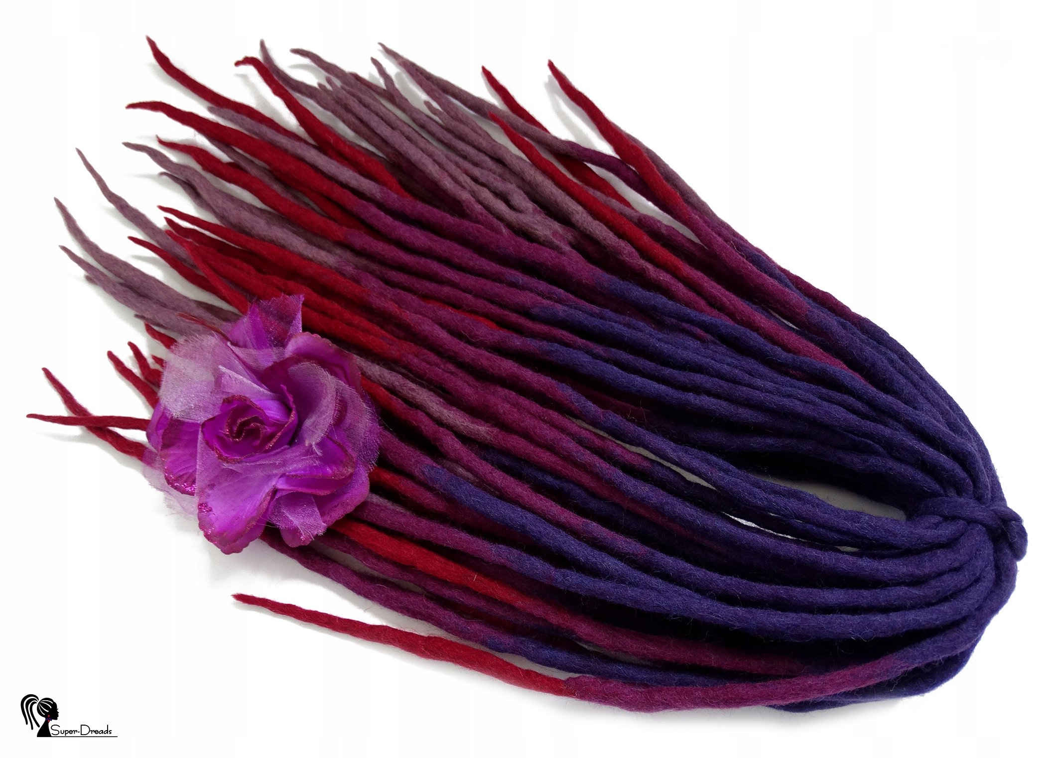 Dredloky Dredy vlněné Handmade, bordová fialová barva, Jahodový Koktejl, 10 kusů