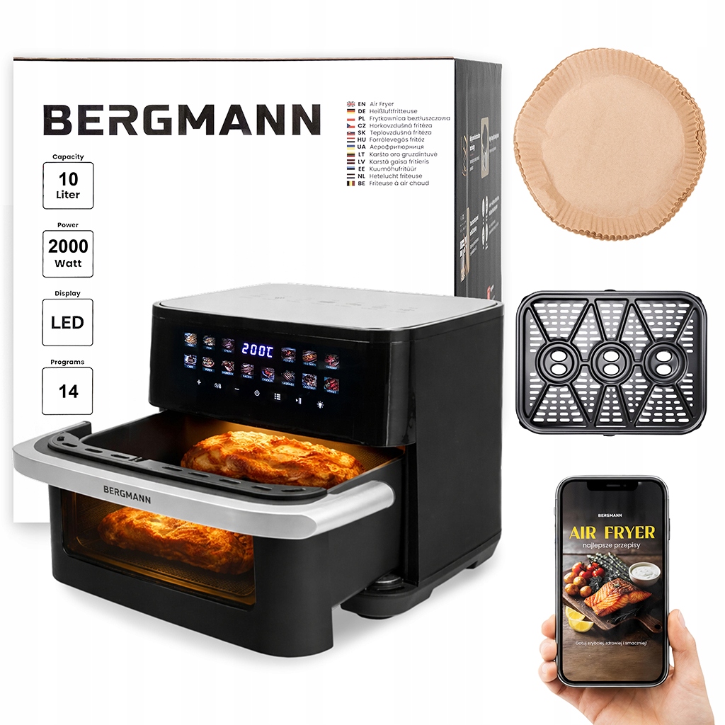 Frytkownica Beztłuszczowa 10L Air Fryer Bergmann 2000W 14 Programów