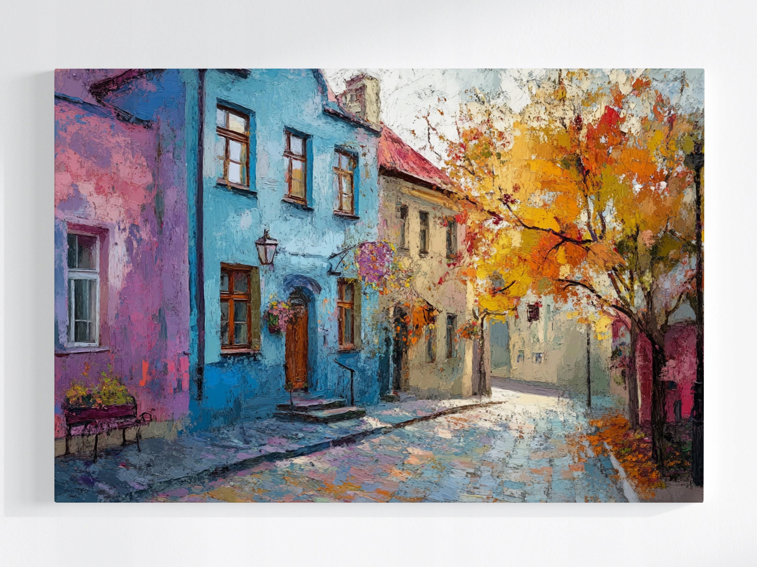 Obraz Na Plátně Canvas Město Ulička Domy Kamení Podzim Pohled 120x80