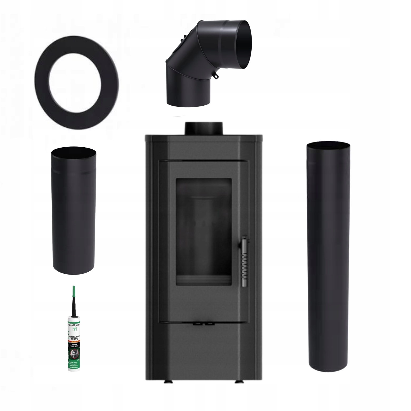 Piec Żeliwny Wolnostojący Kratki Koza K12 6 kW wylot fi 130 Zestaw
