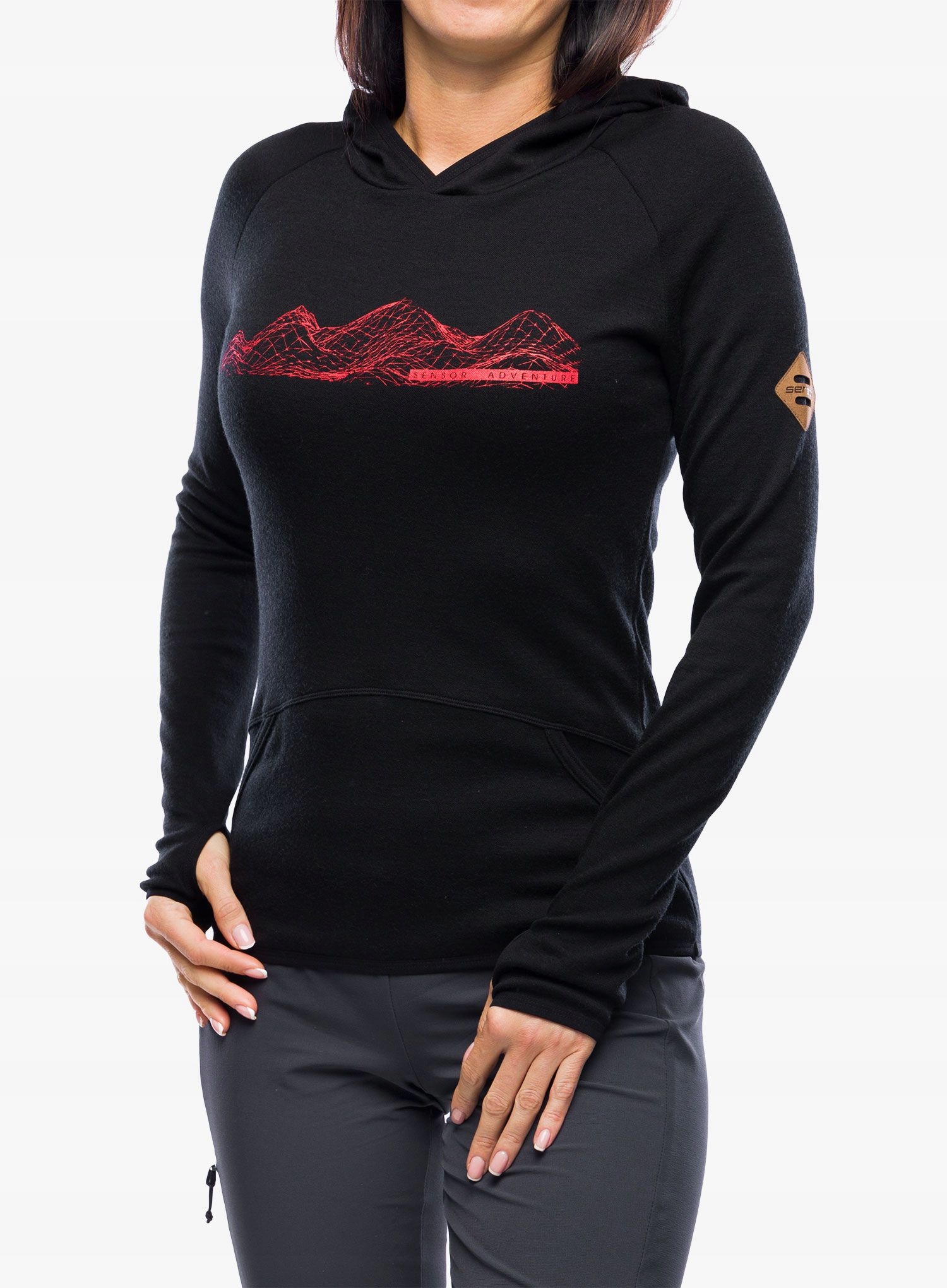 Dámská Mikina s kapucí Sensor Merino Up Fleece černé hory L