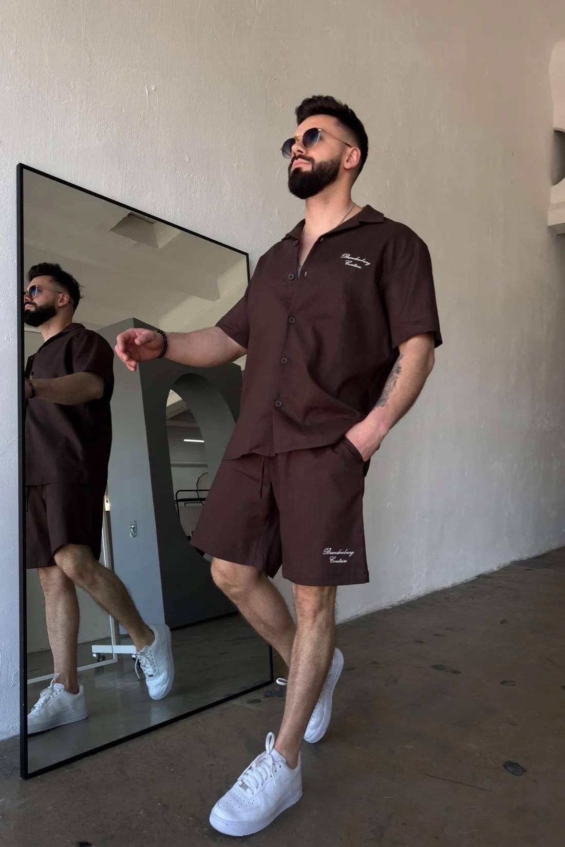 Pánský lněný komplet Bg Latino hořká čokoláda M
