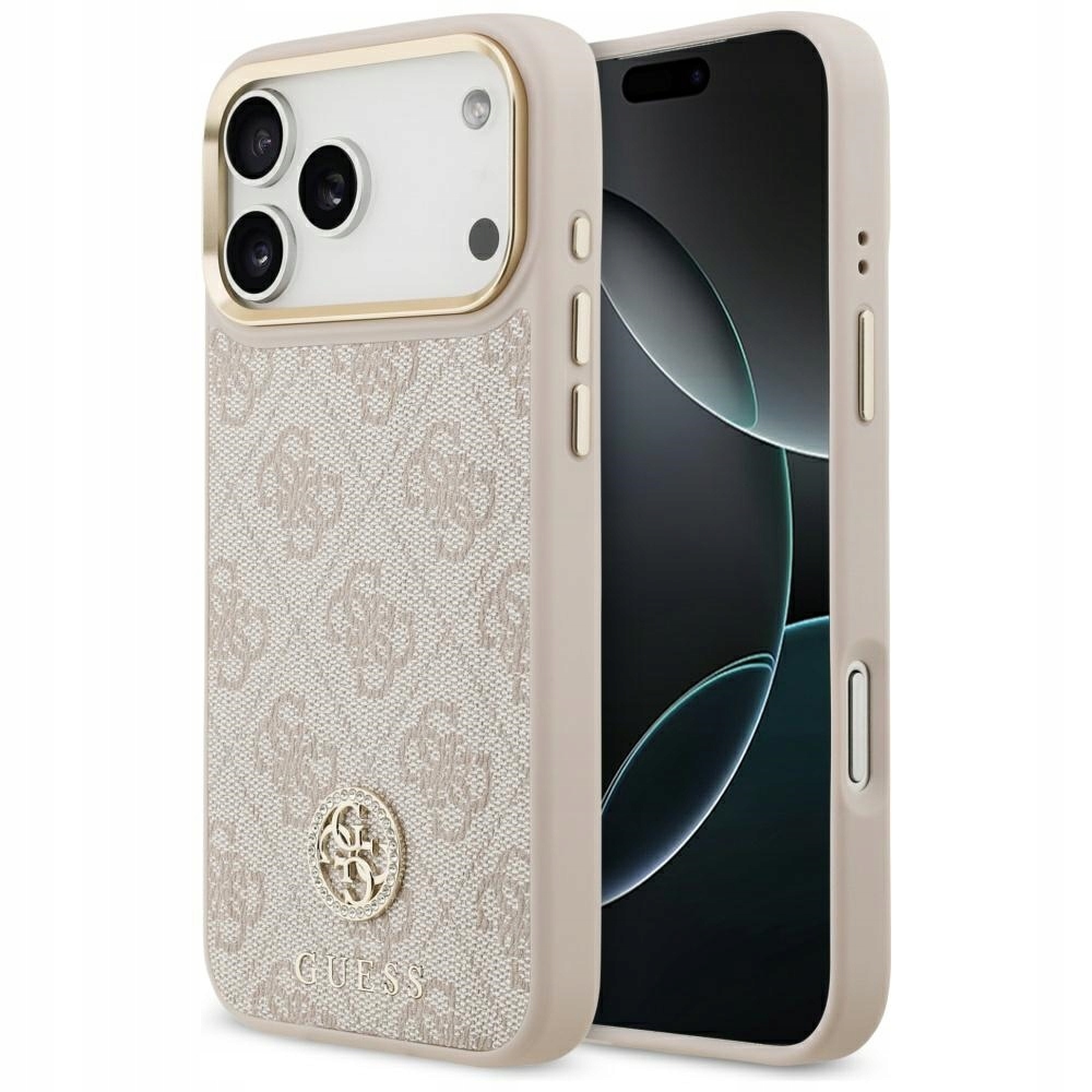 Pouzdro Guess 4G Strass Logo MagSafe pro iPhone 17 Pro Max, růžové