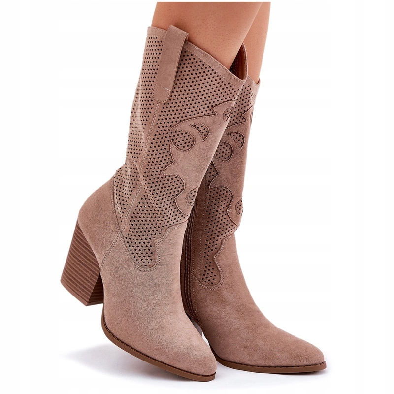 Kozačky Kovbojské Boty Ažurové Do Poloviny Lýtka Sloupek S.barski HY51-606 Béžové 40