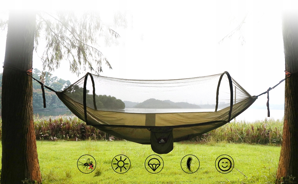 HAMAK Z MOSKITIERĄ 1 LUB 2 OSOBOWY TURYSTYCZNY SURVIVAL BUSHCRAFT Szerokość materiału 140 cm