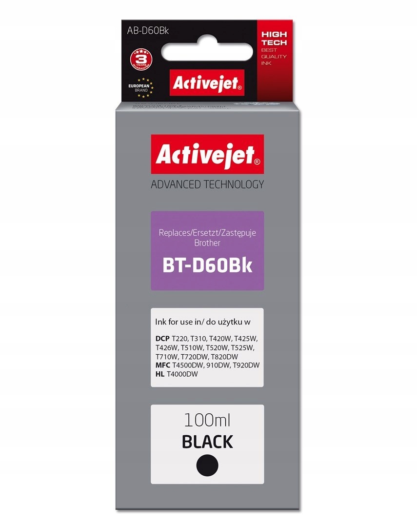 Activejet AB-D60Bk Tusz (zamiennik Brother BT-D60Bk; Supreme; 100 ml; czarn