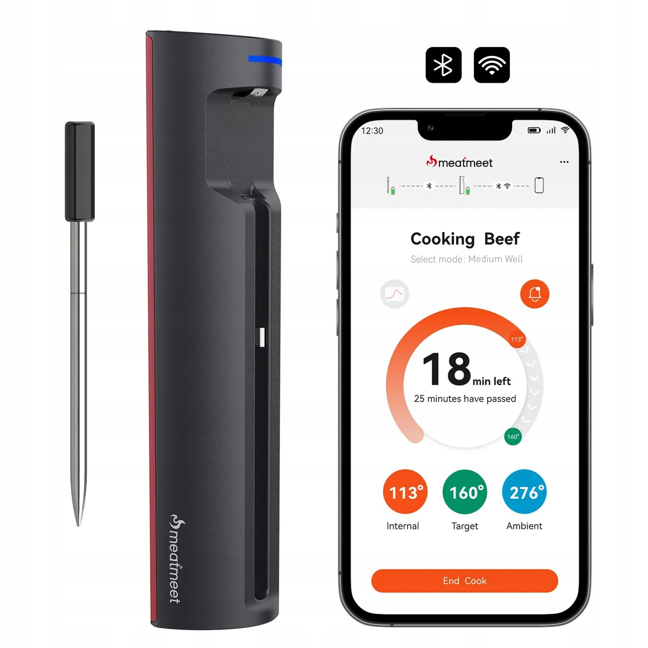 Meatmeet Pro: Smart Kuchynský Teplomer Na Mäso Bluetooth Gril Čierny