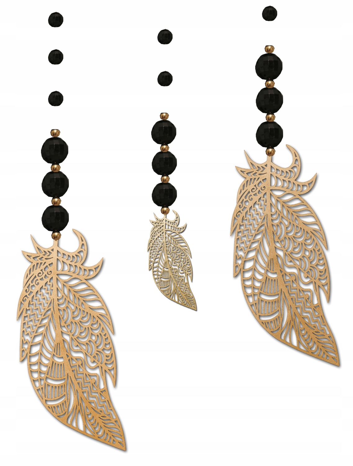 ŁAPACZ OZDOBA na OKNO KORALIKI PIÓRA ZŁOTE 120cm