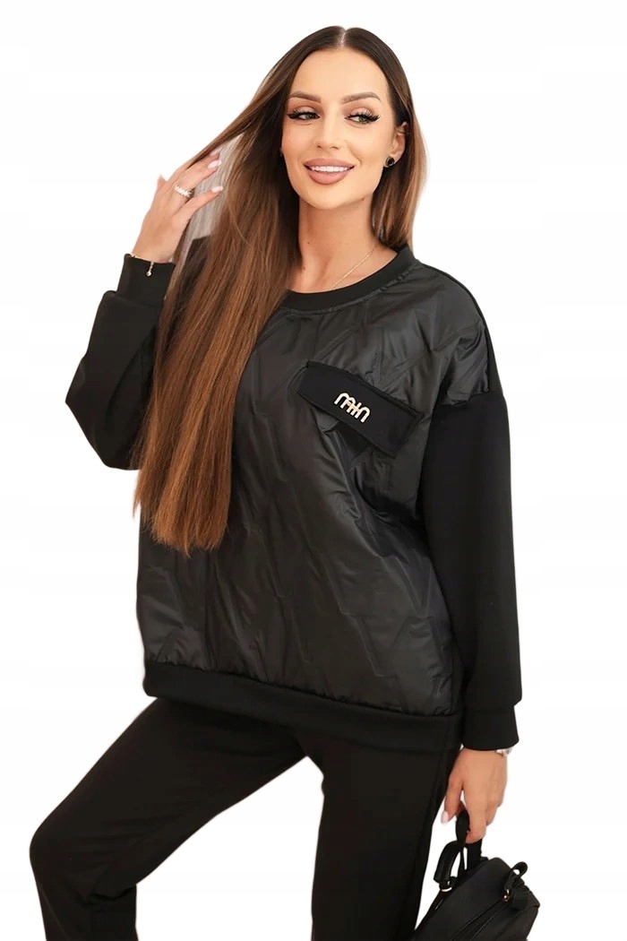 Černý dámský dvoudílný viskózový komplet s prošívanou mikinou