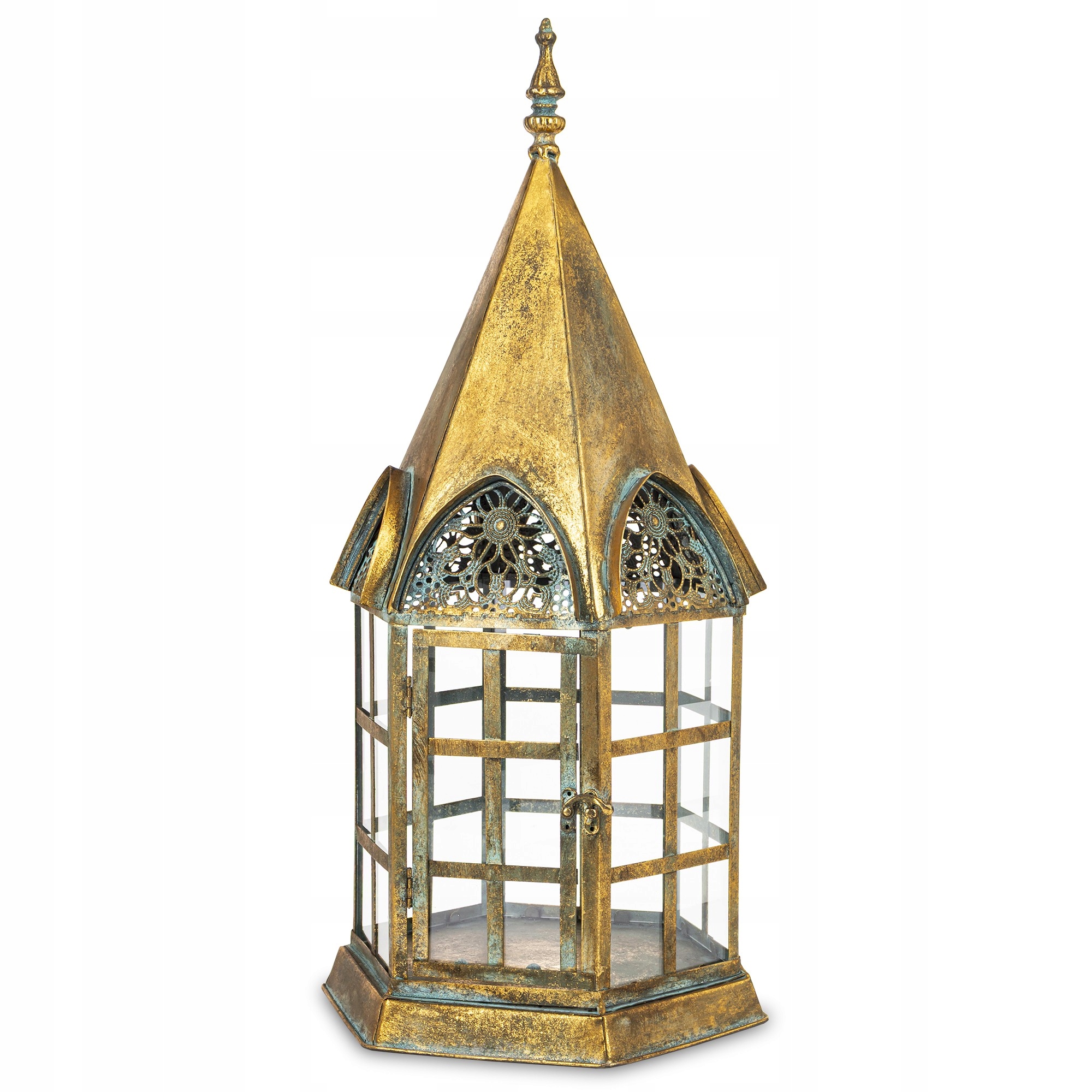 Lampion Zlatý kovový svícen Vysoká věž Retro Loft Vintage