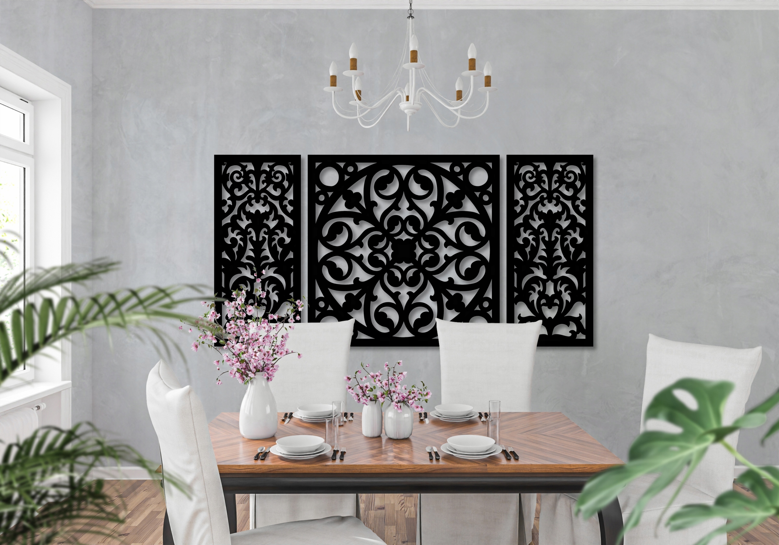 OBRAZ AŻUROWY MANDALA GEOMETRYCZNY DUŻY TRYPTYK DEKORACJA ŚCIENNA OZDOBA XL Kolor ramy czerń