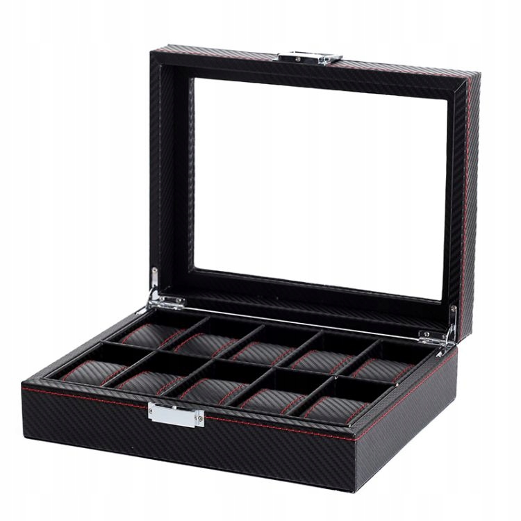 Krabička krabička na 10 Ks Karbon černá, prošívání 28 x 22 x 8