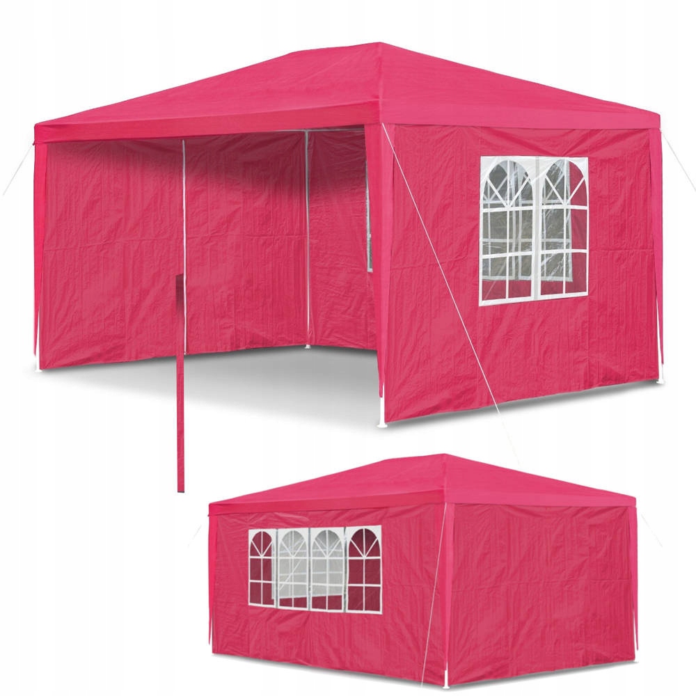 Zahradní Pavilon Stan 3x4 m 4 Stěny Okna Červený Pevný