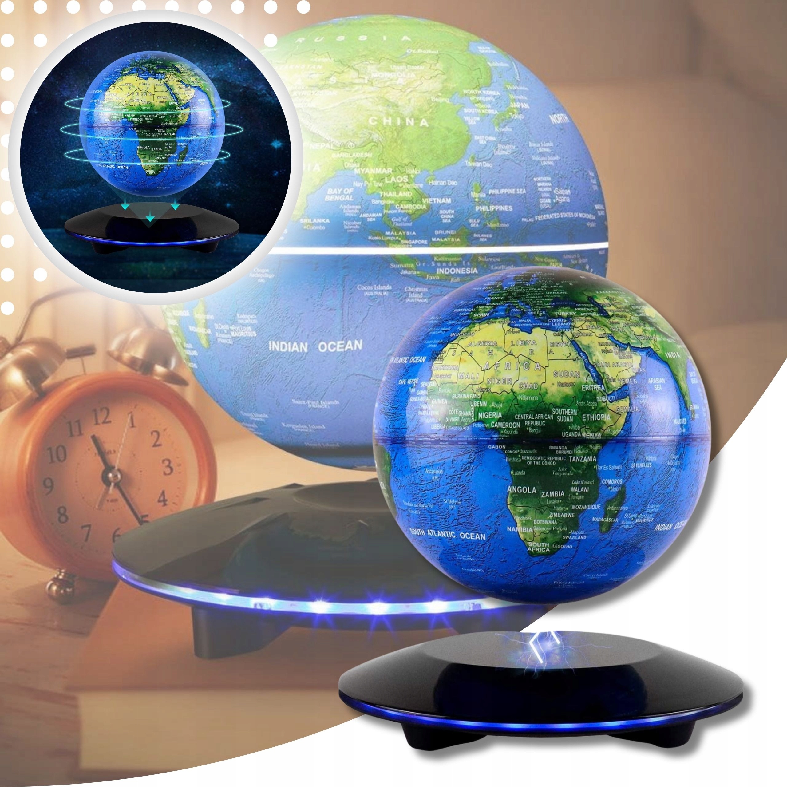 LEWITUJĄCY GLOBUS ZE SPODKIEM PODŚWIETLANY MAGNETYCZNY PREZENT DLA DZIECKA EAN (GTIN) 5903981091669