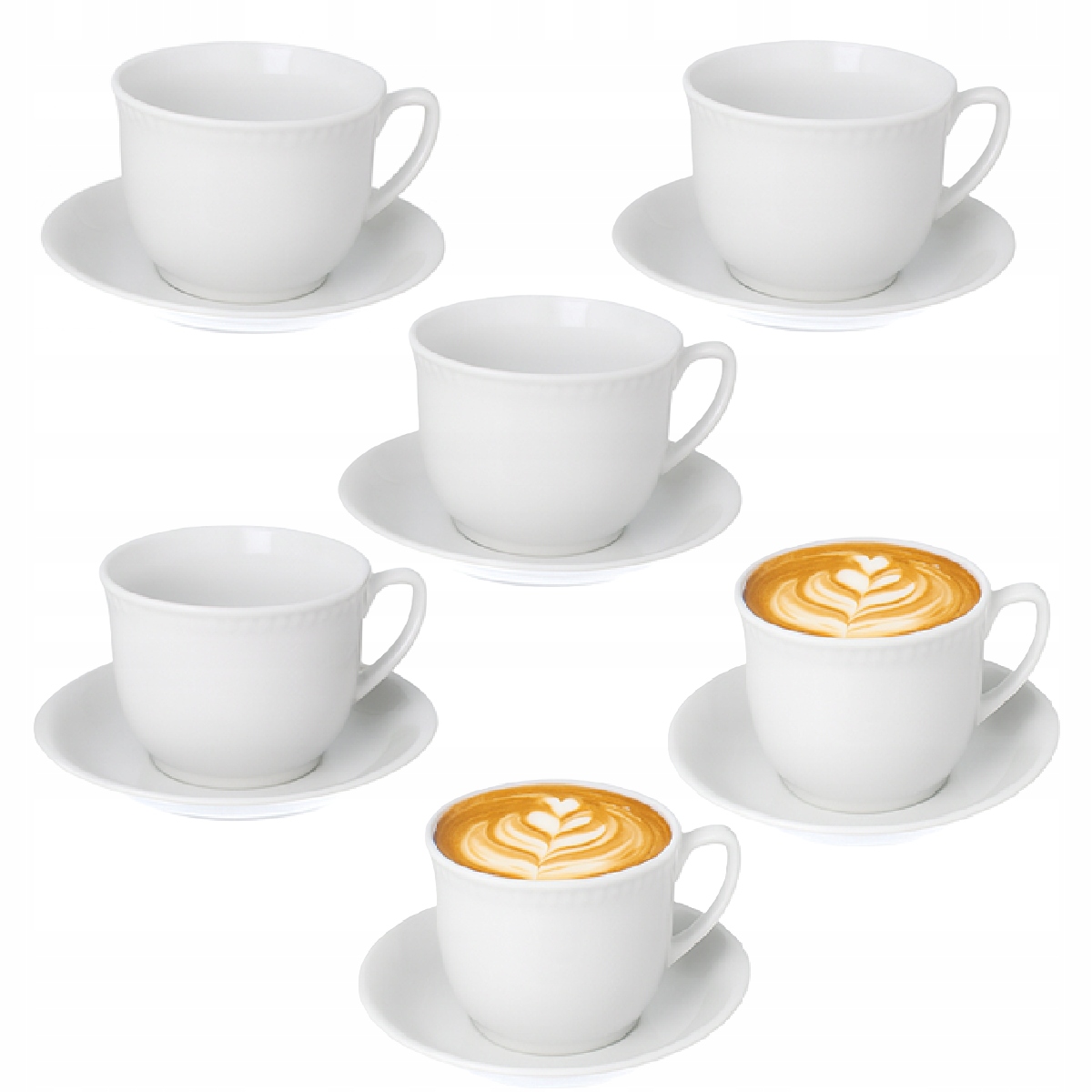 Sada 6 x bílý hrnek Lubiana 300 ml s podšálkem 16 cm Vídeň