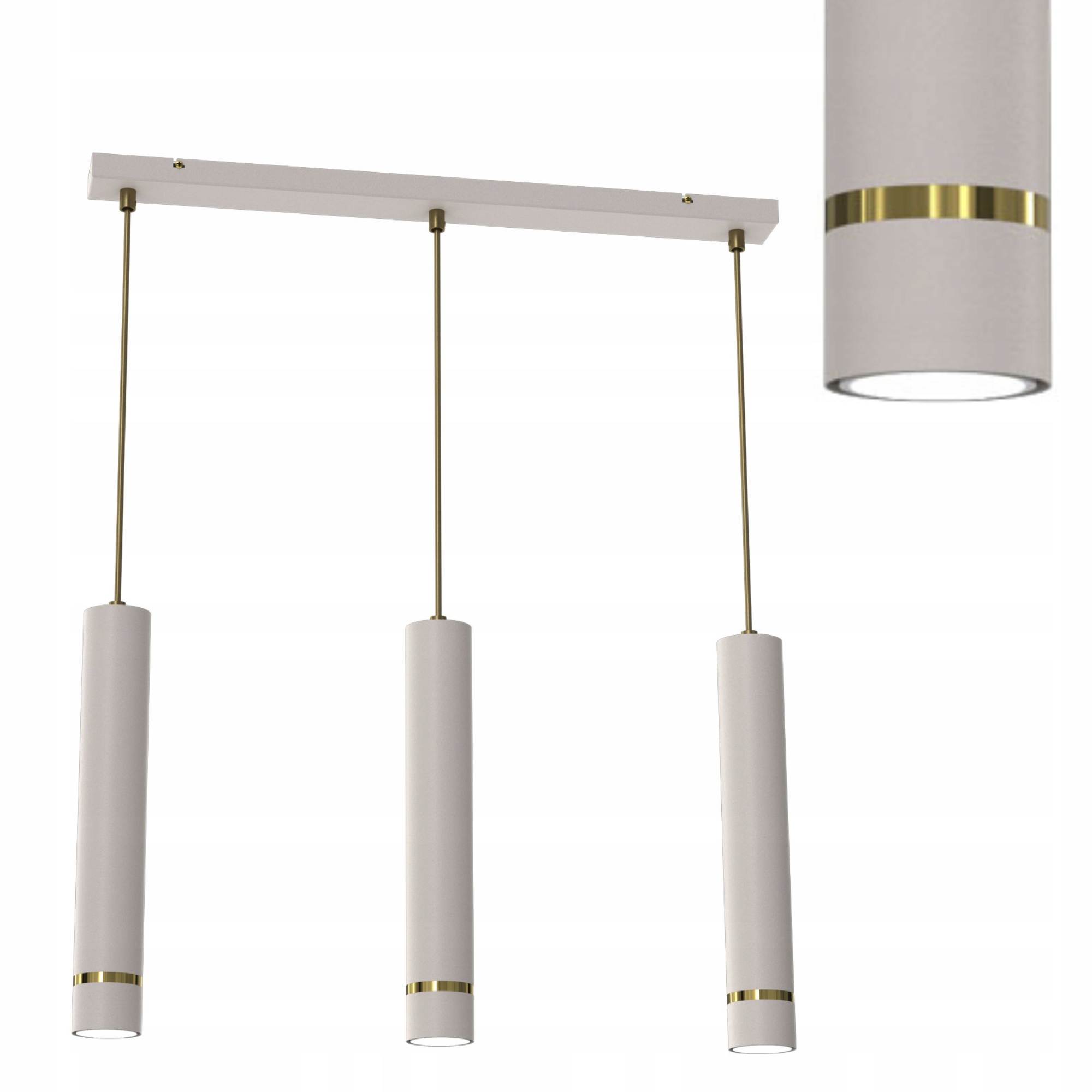 Závěsná Stropní Lampa Tuba Led GU10 Ozdobný Pásek Světlý Kašmír Zlatý 3 Body