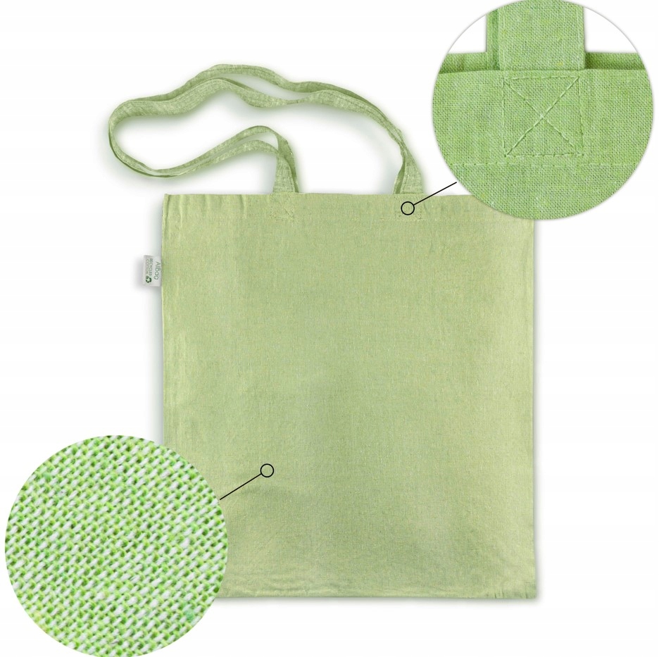 Torba z RECYKLINGU eko ZIELONA bawełniana ZAKUPOWA Wysokość 42 cm