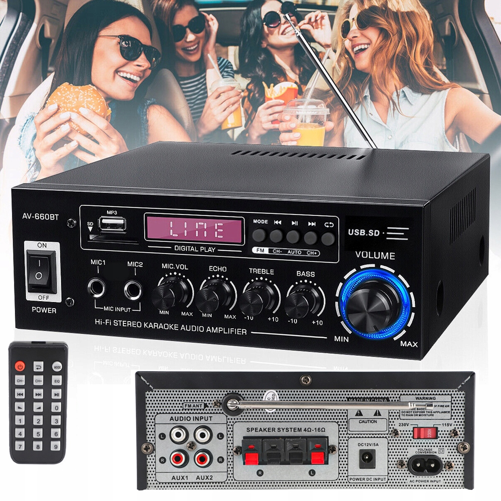 Receiver 3000W Bluetooth Usb Stereo Amplifier Fm Radio MP3 230V 12V
