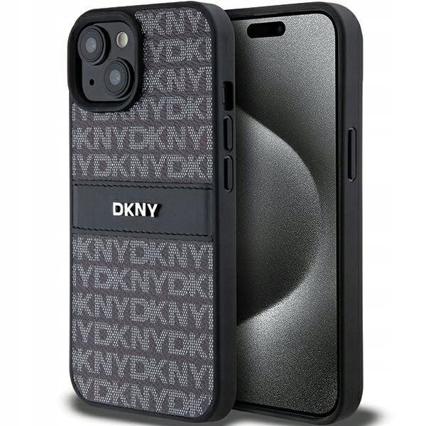 Etui Dkny Leather Mono Stripe Metal Logo na iPhone 15 Plus 14 Plus czarne