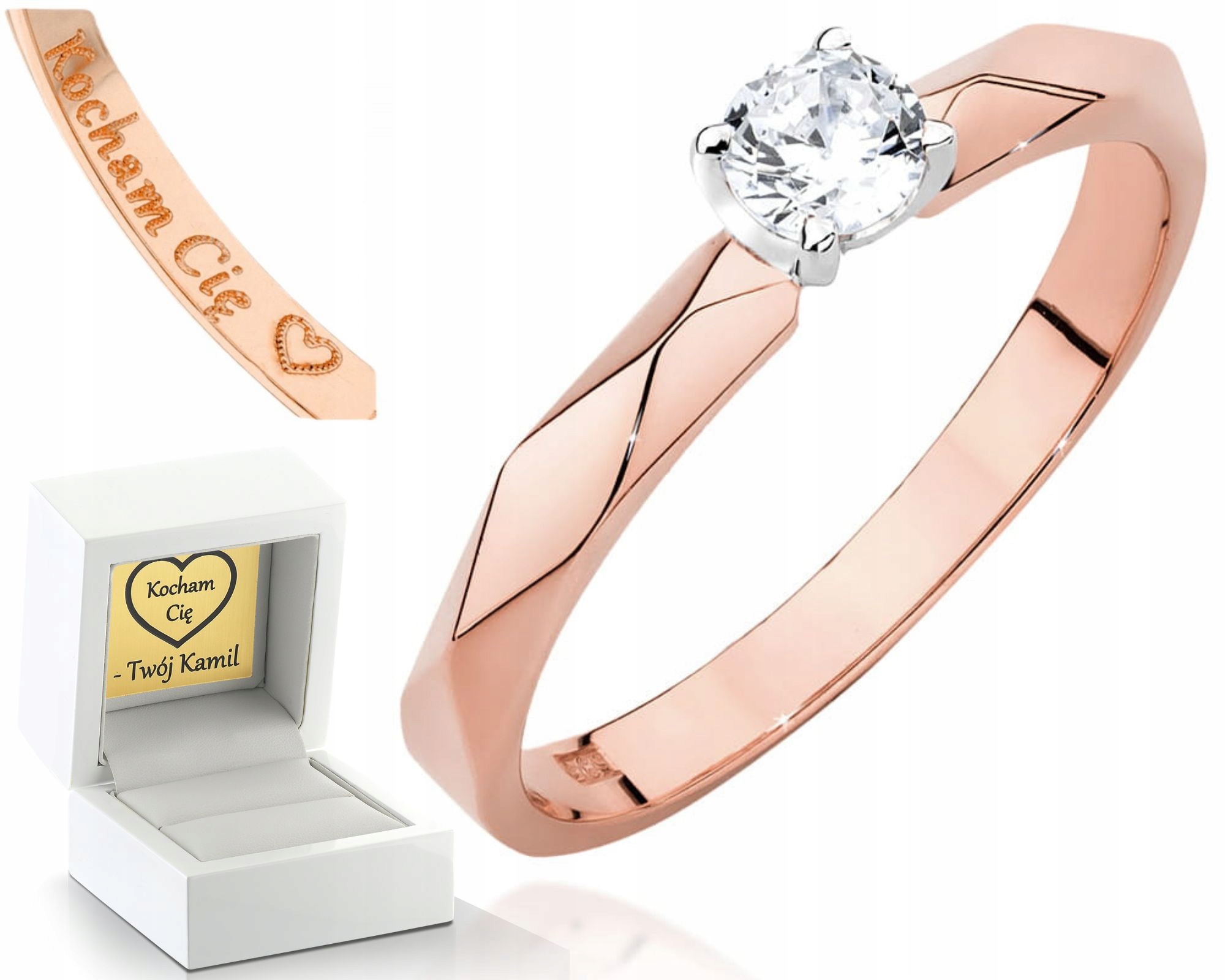 Růžové Zlato Prstýnek Fazetovaný Briliant Gravírování Zlato Jako Dárek