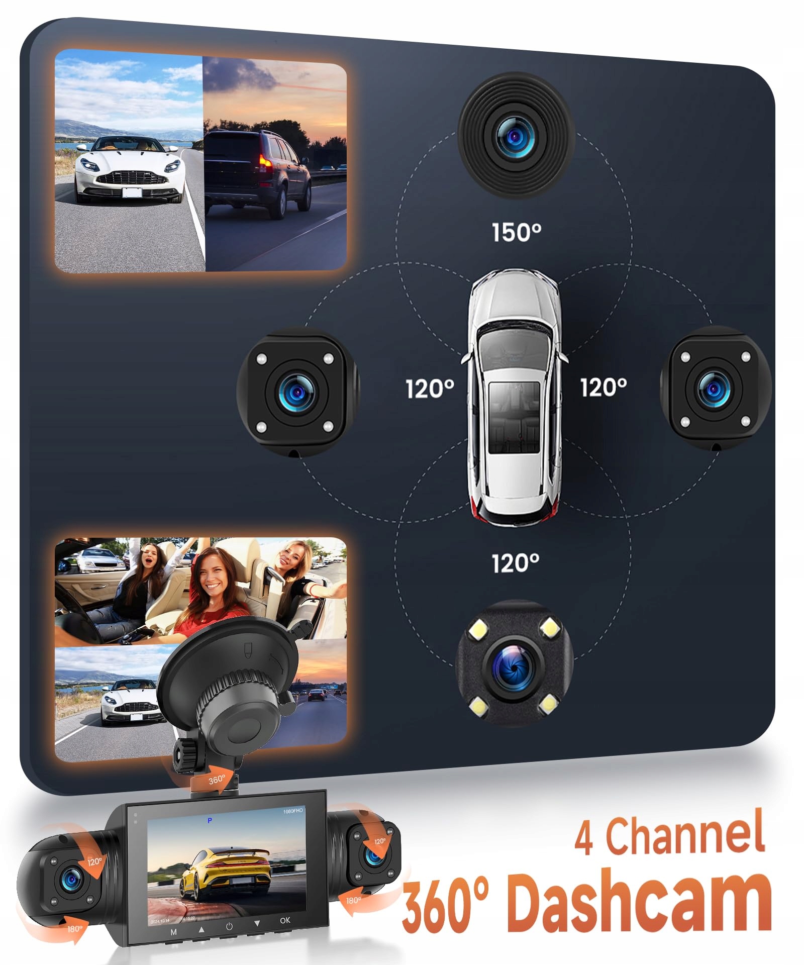 Rimoody Kamera Samochodowa 4Kanal 360 Stopni 1080P IR Nocny Tryb 64GB — miniatura 2