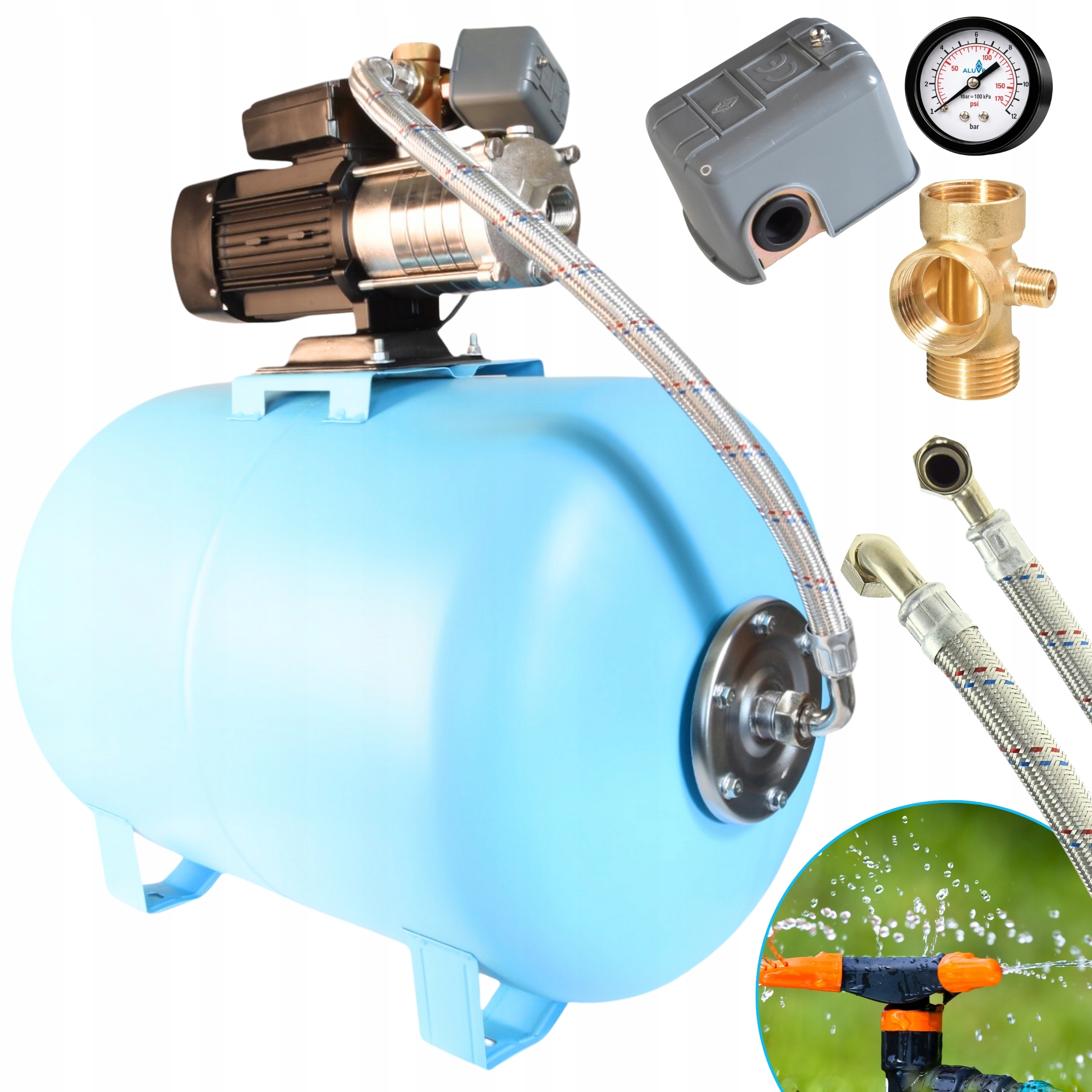 Hydrofor 80 L Na Vodu, Vícestupňové Čerpadlo Inox 550 W, 70 L/min, Připraveno K Provozu
