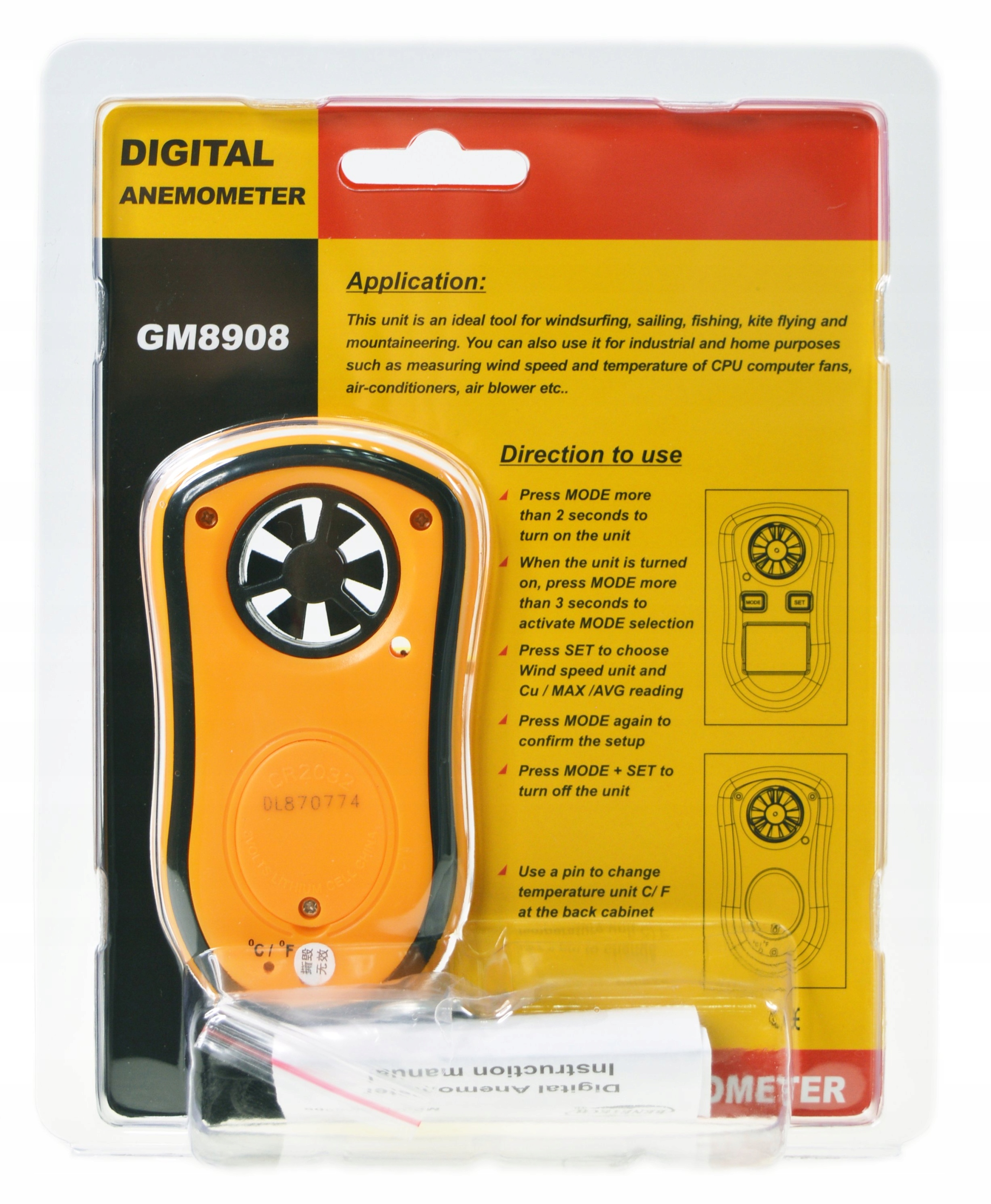 ANEMOMETR WIATROMIERZ POMIAR PRĘDKOŚCI POWIETRZA MIERNIK WIATRU TEMPERATURY Maksymalny pomiar prędkości powietrza 30 m/s