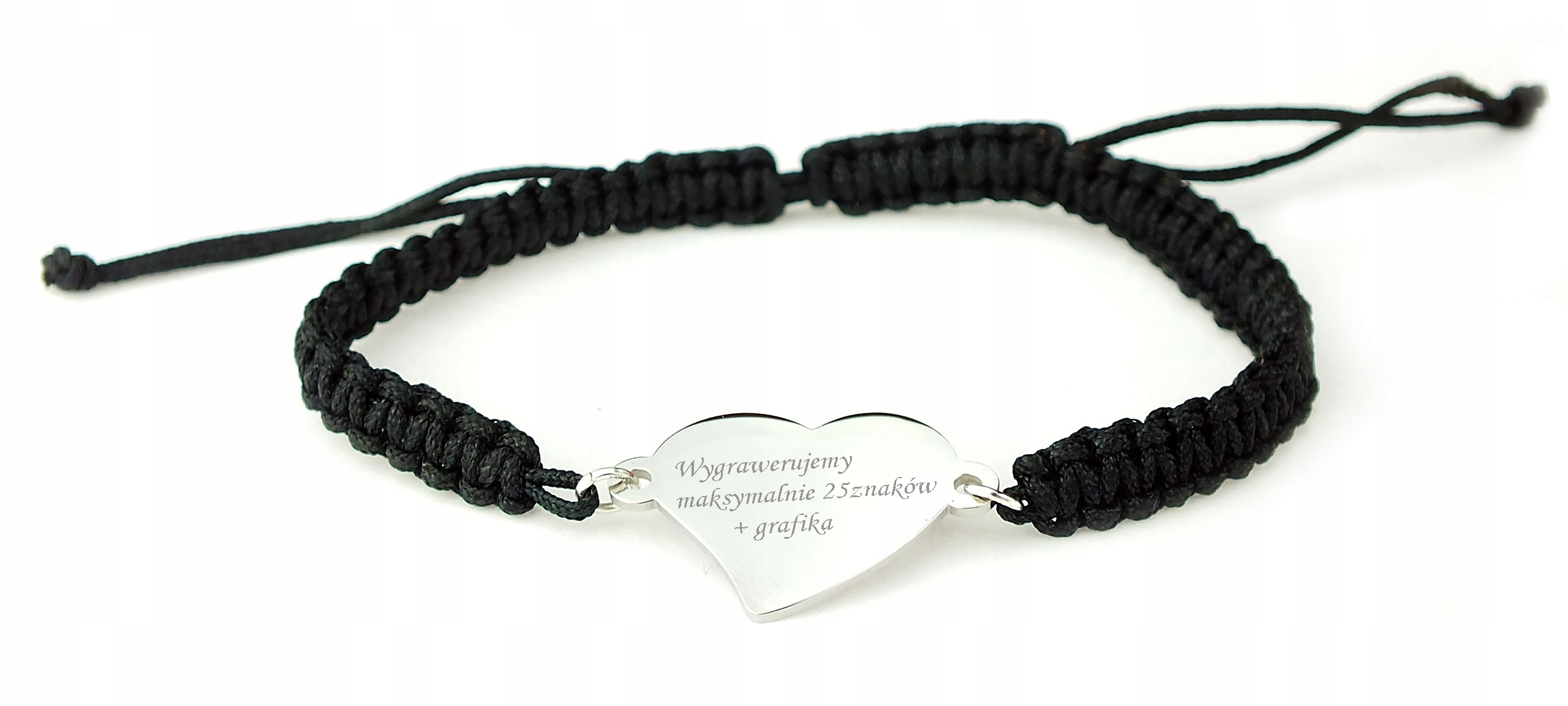 

Bransoletka Czarna Pleciona Serce Stal Z Grawerem