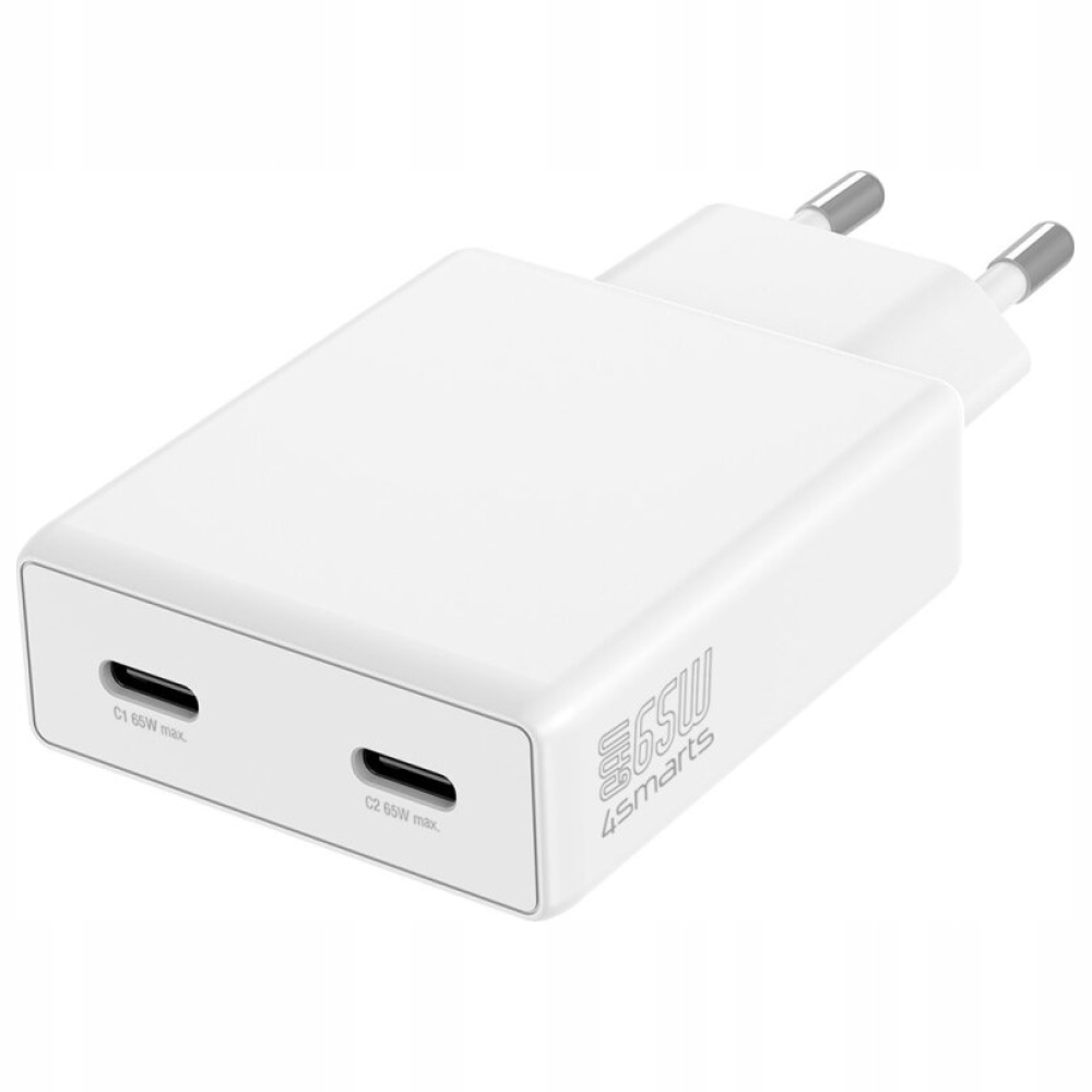 Síťová nabíječka 4smarts PDPlug Slim Dual 65W GaN 2xUSB-C bílá