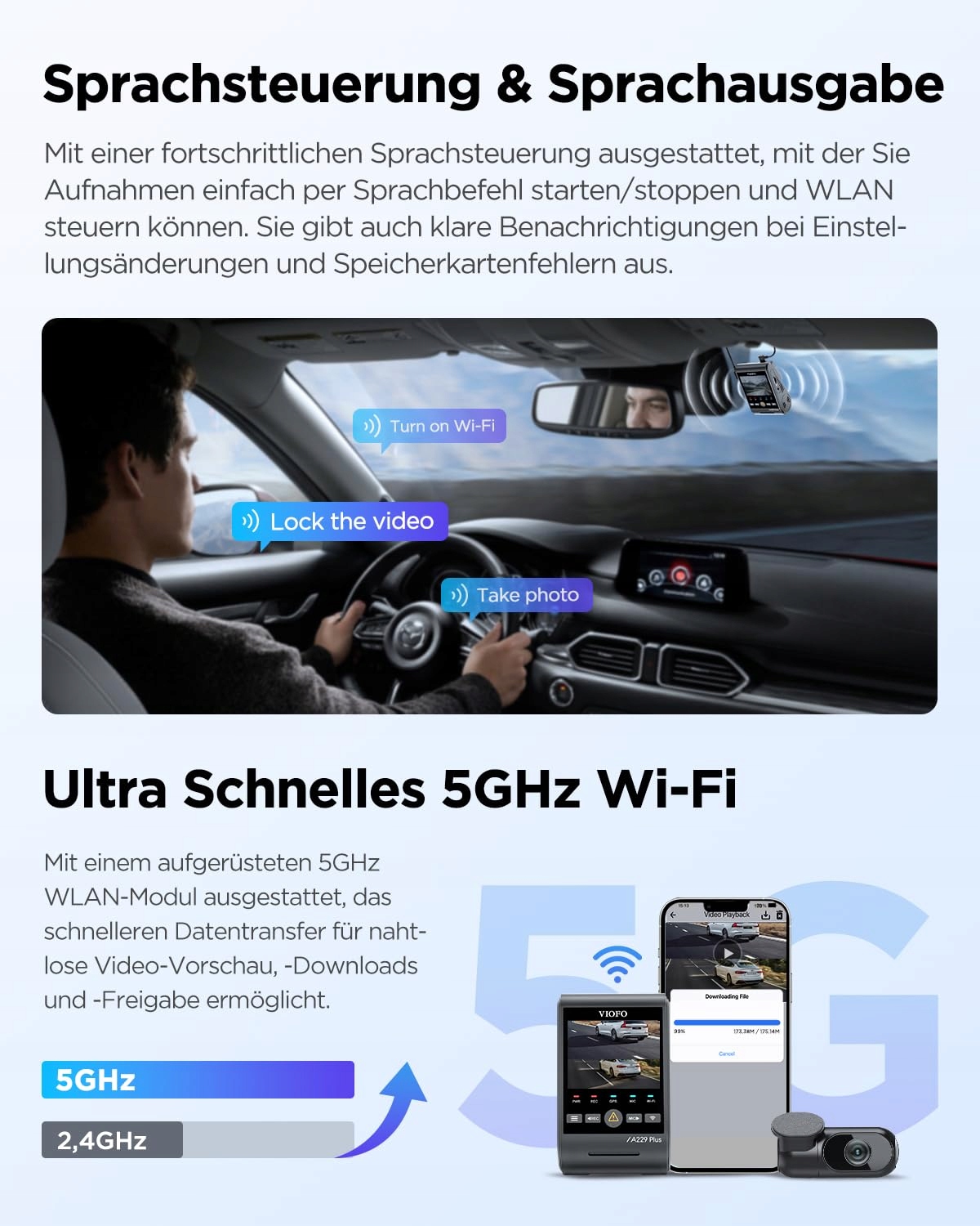 VIOFO A229 Plus 2K Dual Dash Cam Front Rear GPS WiFi Night Vision — miniatura 5