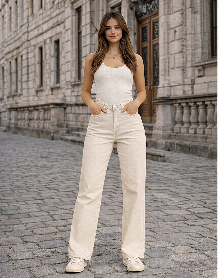 dámské švédské džínové kalhoty wide leg Version, vysoký pas, velikost 25