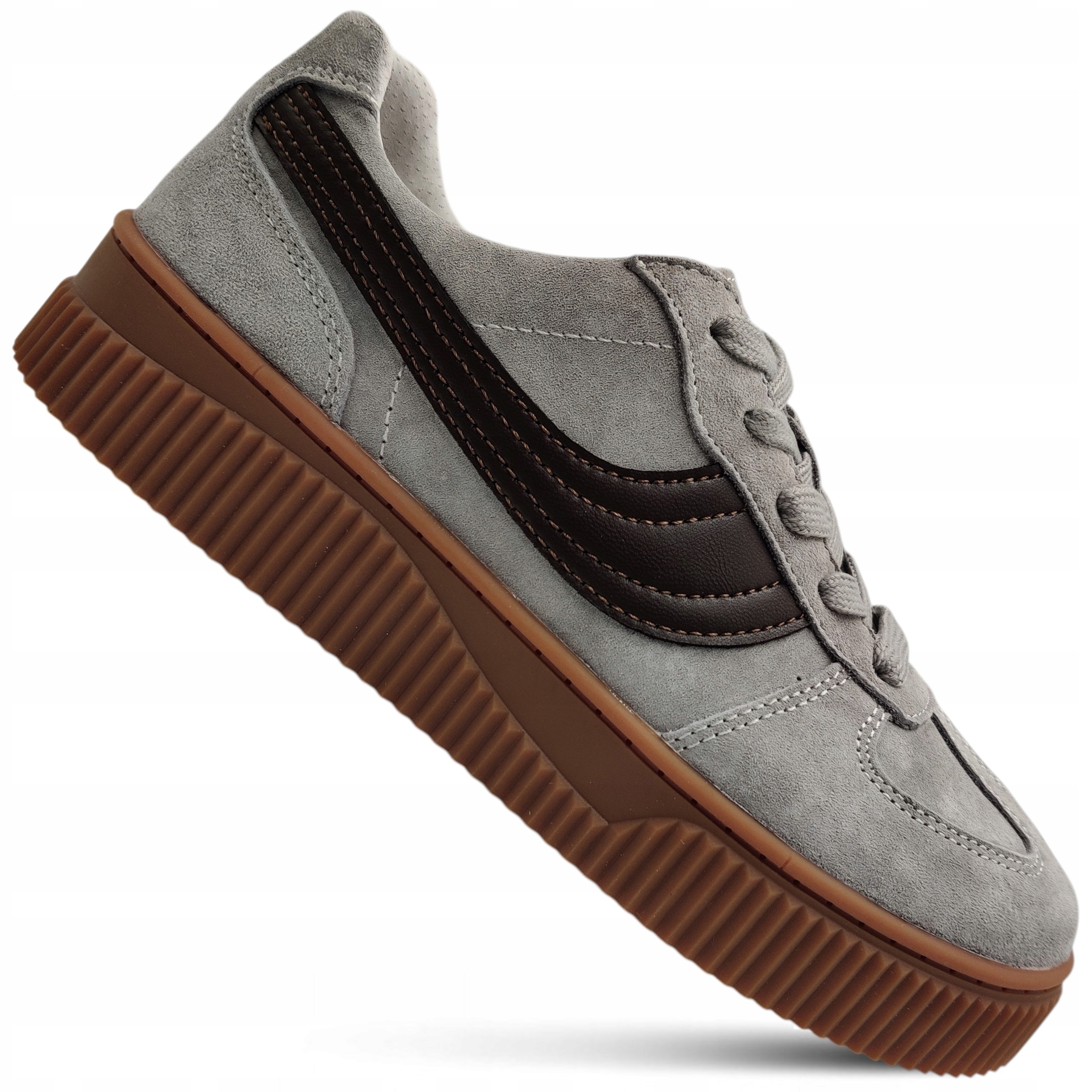 Buty Damskie Skórzane Szare Sportowe Modne Sneakersy Stylowe Lekkie 40