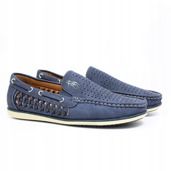 Pánské ažurové mokasíny z kůže Leonal, modré, velikost 40