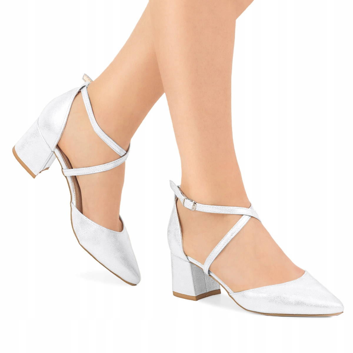 

Brilu Połyskujące Czółenka Ślubne Paski Srebrne 38